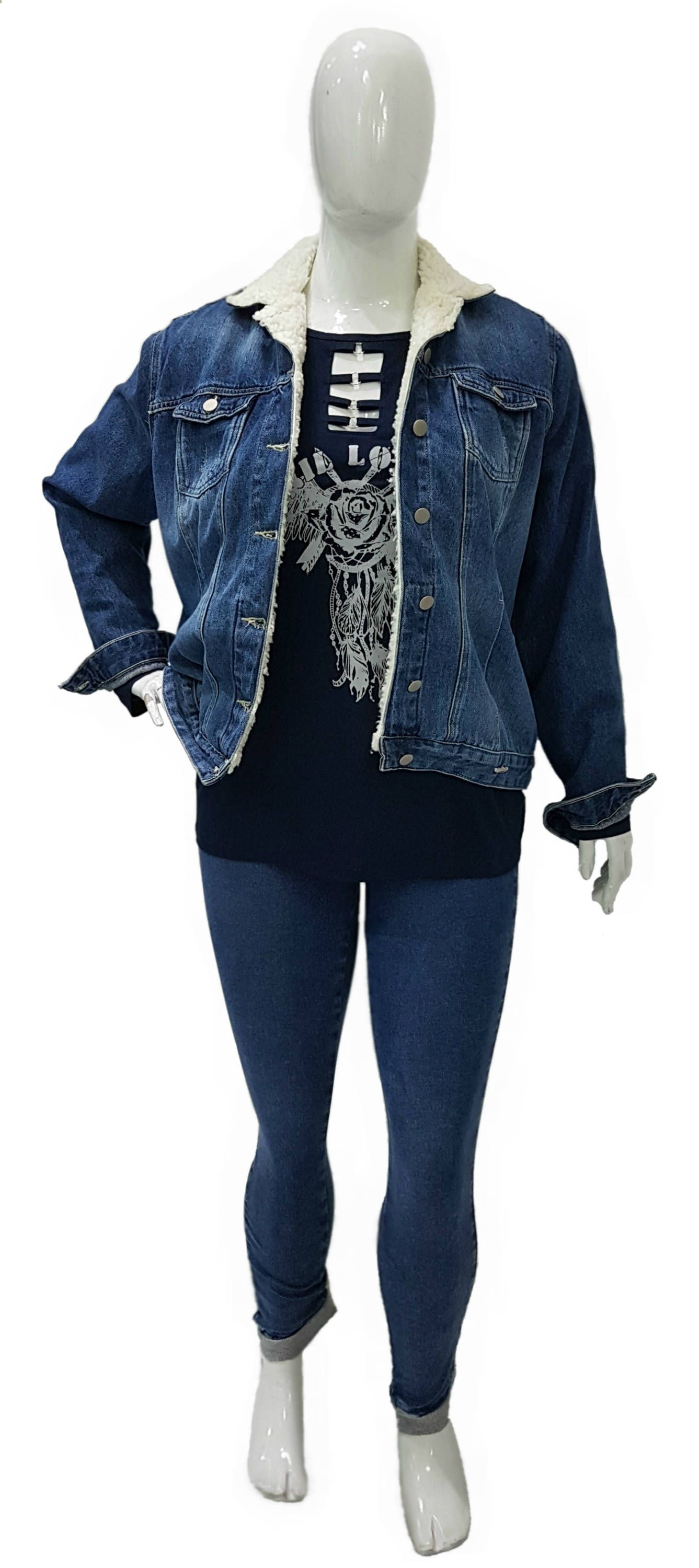 Jaqueta Plus Size Jeans Ref 02541 / Blusa ViscoLycra Ref 03051 / Cala Plus Size Jeans Ref 03015